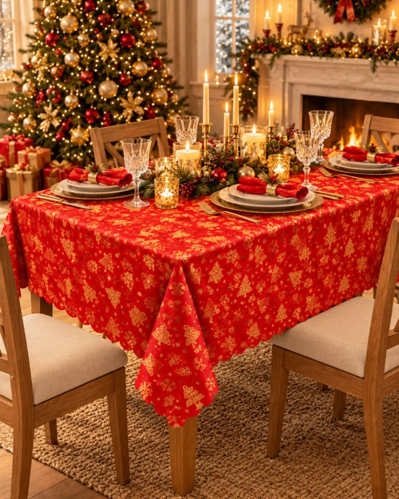 MANTEL RECTANGULAR DE NAVIDAD CON ESTAMPADO PREMIUM 140CM X 220CM - 5