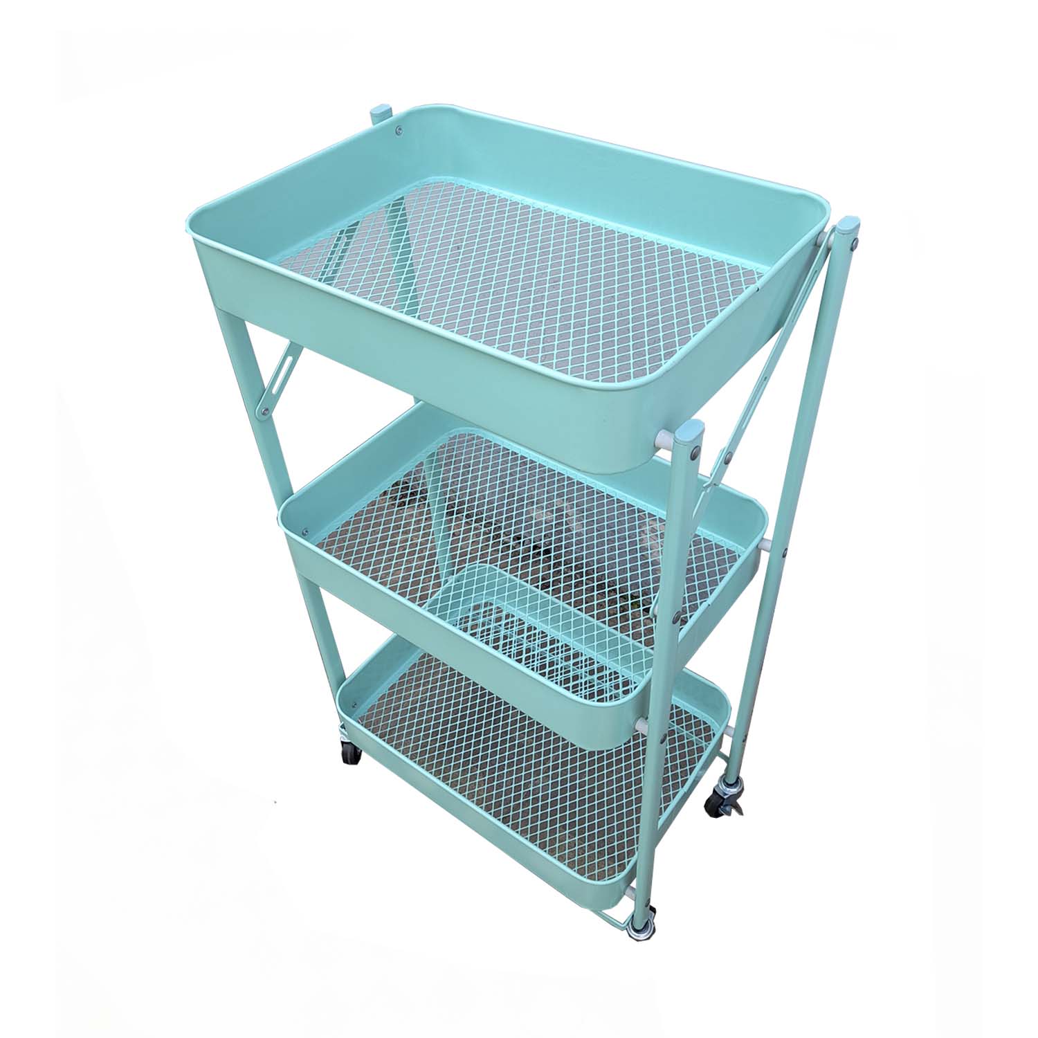 CARRO ORGANIZADOR PLEGABLE CON RUEDAS COLOR MENTA - 3
