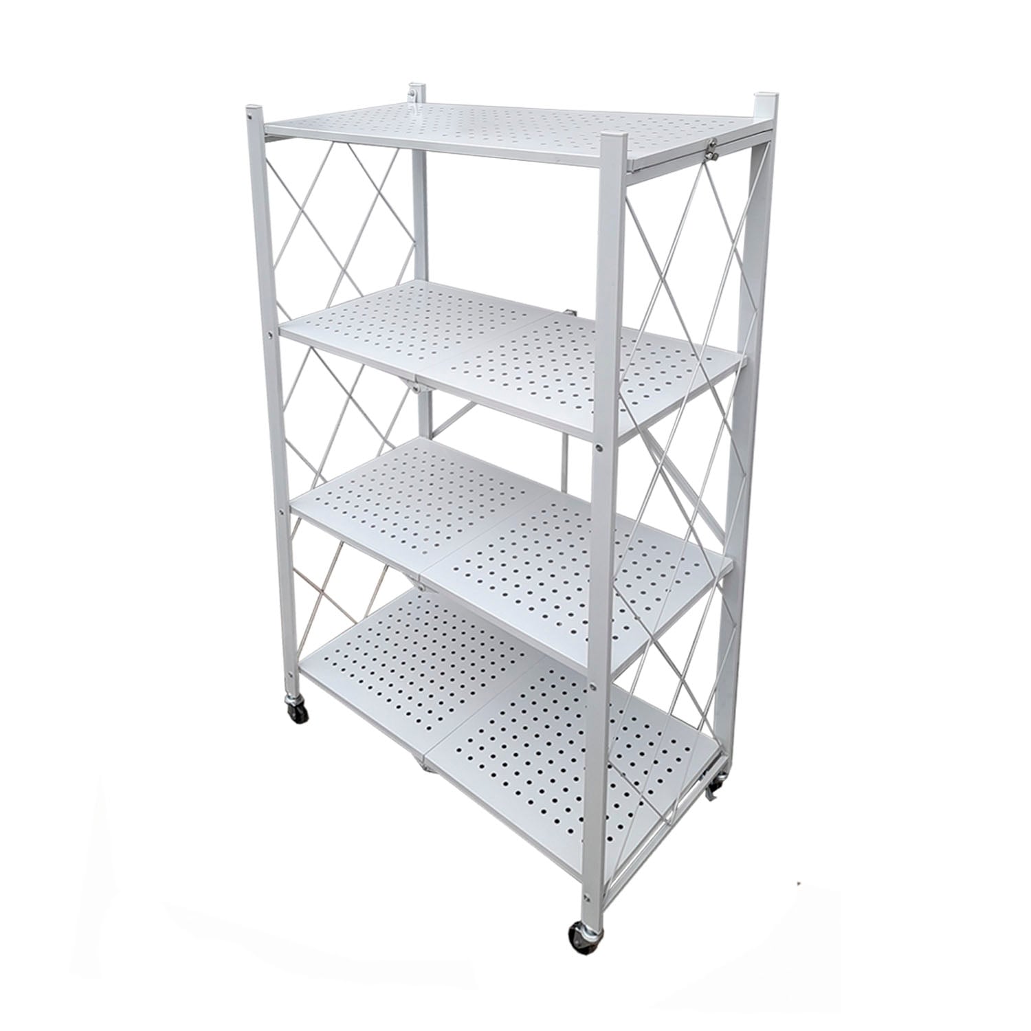 ESTANTE PLEGABLE METÁLICO DE 4 NIVELES CON RUEDAS COLOR BLANCO - 2