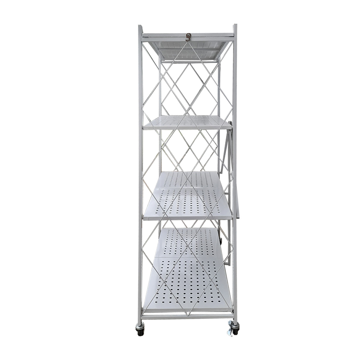 ESTANTE PLEGABLE METÁLICO DE 4 NIVELES CON RUEDAS COLOR BLANCO - 3