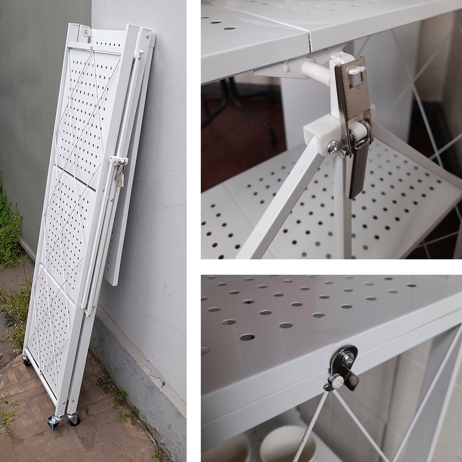 ESTANTE PLEGABLE METÁLICO DE 4 NIVELES CON RUEDAS COLOR BLANCO - 4