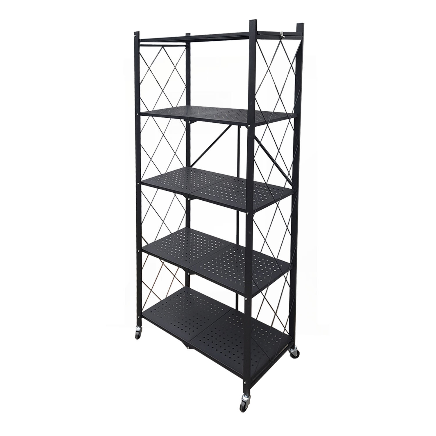 ESTANTE PLEGABLE METÁLICO DE 5 NIVELES CON RUEDAS COLOR NEGRO - 2