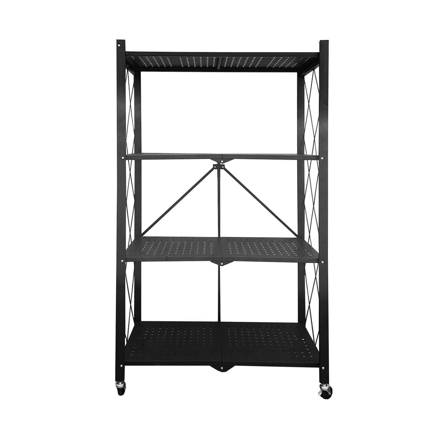 ESTANTE PLEGABLE METÁLICO DE 4 NIVELES CON RUEDAS COLOR NEGRO - 1