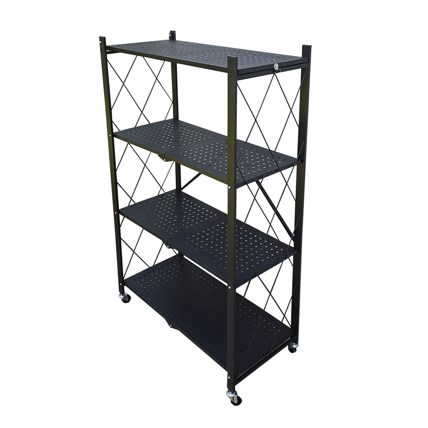 ESTANTE PLEGABLE METÁLICO DE 4 NIVELES CON RUEDAS COLOR NEGRO - 2