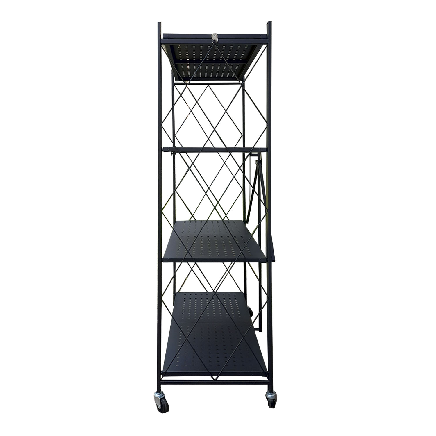 ESTANTE PLEGABLE METÁLICO DE 4 NIVELES CON RUEDAS COLOR NEGRO - 3