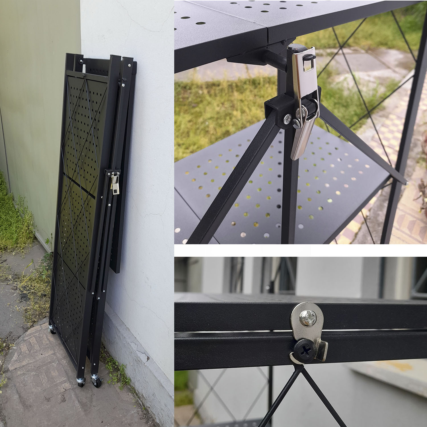 ESTANTE PLEGABLE METÁLICO DE 4 NIVELES CON RUEDAS COLOR NEGRO - 4