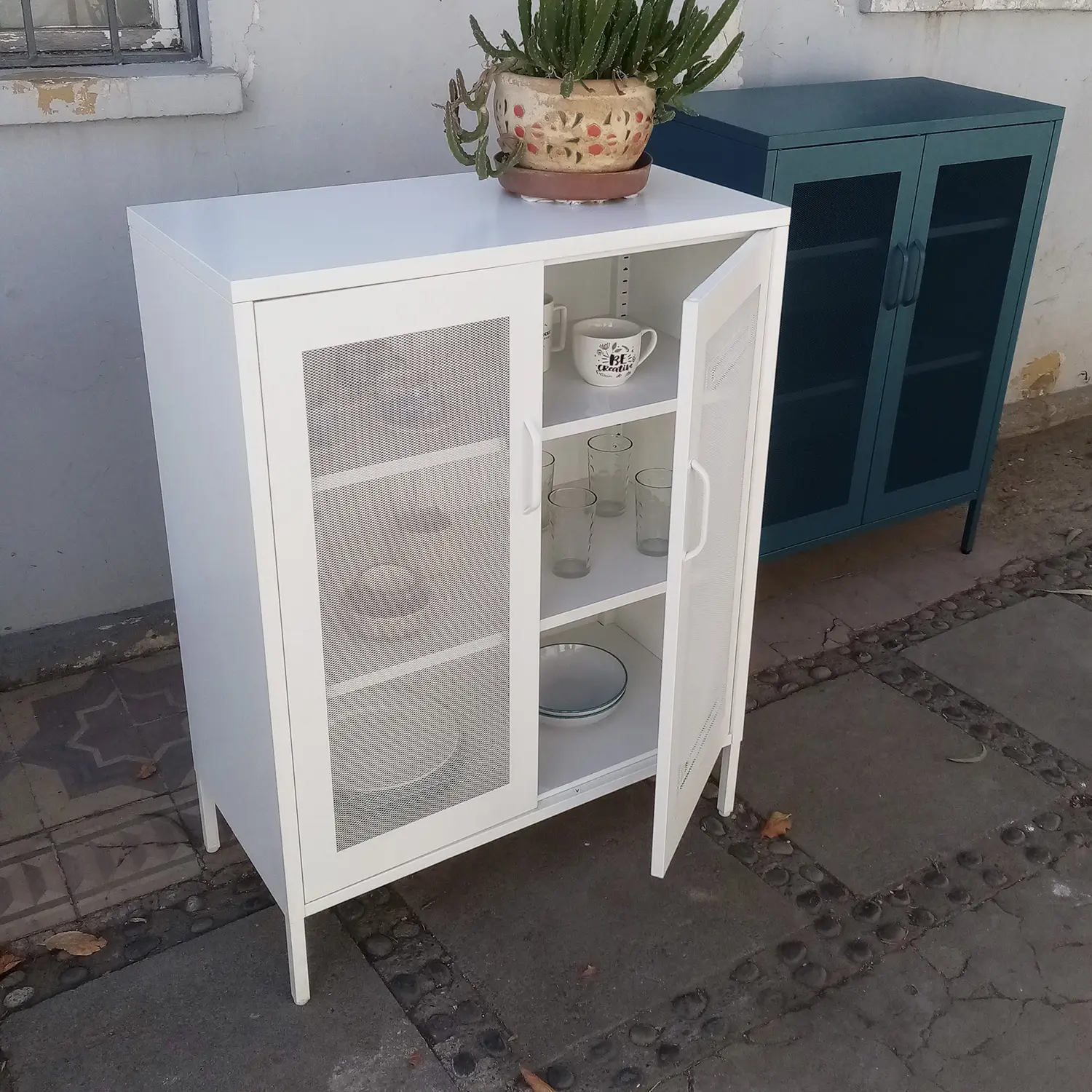 GABINETE PUERTAS DE MALLA METALICA CON REPISAS COLOR BLANCO MOBITAT - 4