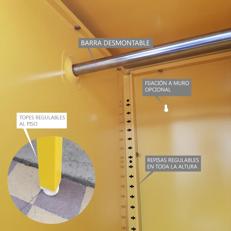 LOCKER CASA METALICO CON LLAVE REPISAS REGULABLES Y COLGADOR EN COLOR AMARILLO MOBITAT - 7