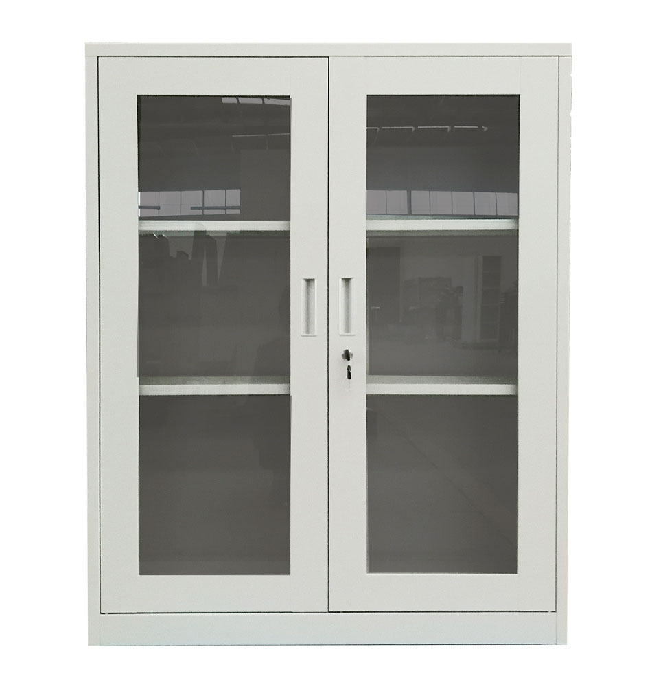 MUEBLE METALICO CON PUERTAS DE VIDRIO Y REPISAS REGULABLES EQUIMET - 1
