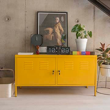 GABINETE RACK METALICO AMARILLO 2 PUERTAS CON REPISAS MOBITAT - 3