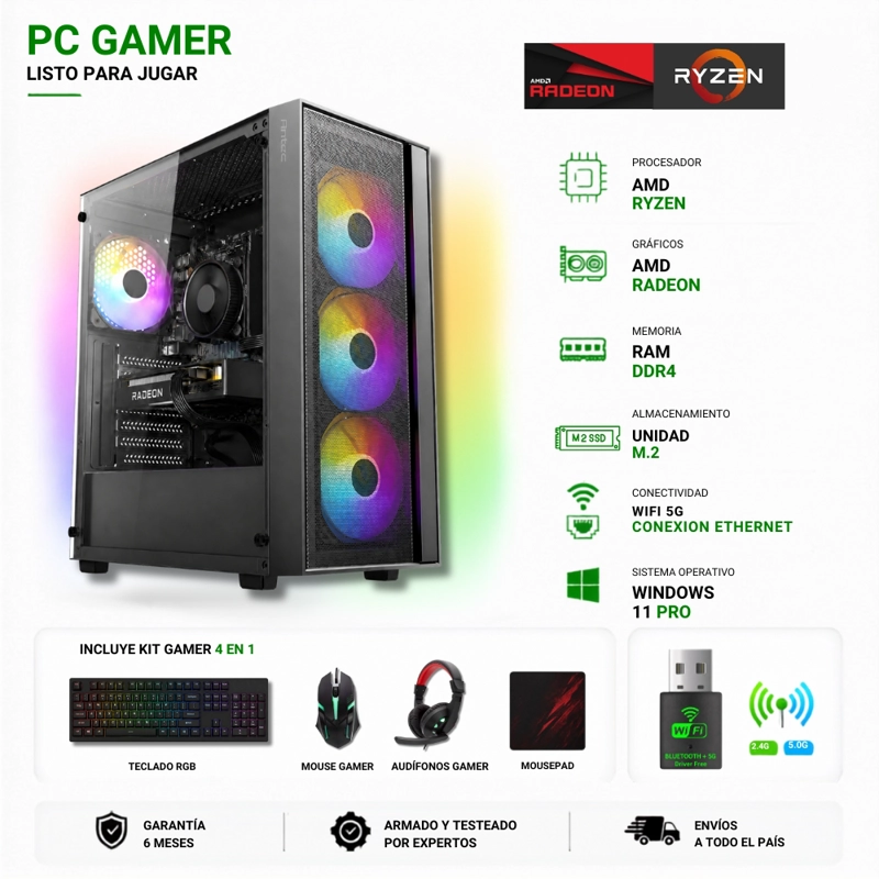 PC GAMER AMD RYZEN 5 5500 - 32GB RAM - RX 7600 - 2TB - WIFI - AX65 - 1