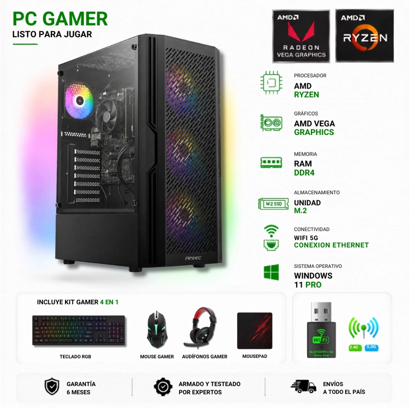 PC GAMER AMD RYZEN 7 5700G - 16GB RAM - VEGA 8 - 1TB - WIFI - AX20 - 1