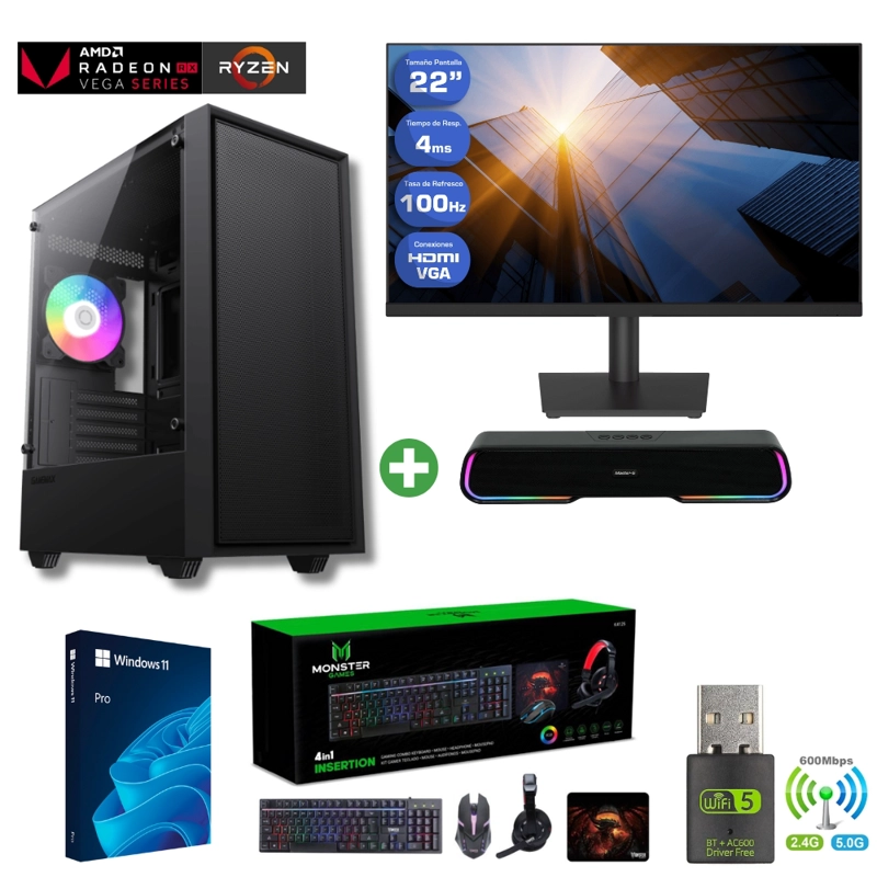 PC GAMER AMD RYZEN 7 5700G - 16GB RAM - VEGA 8 - 1TB - (MONITOR 22' + PARLANTE) - STORM