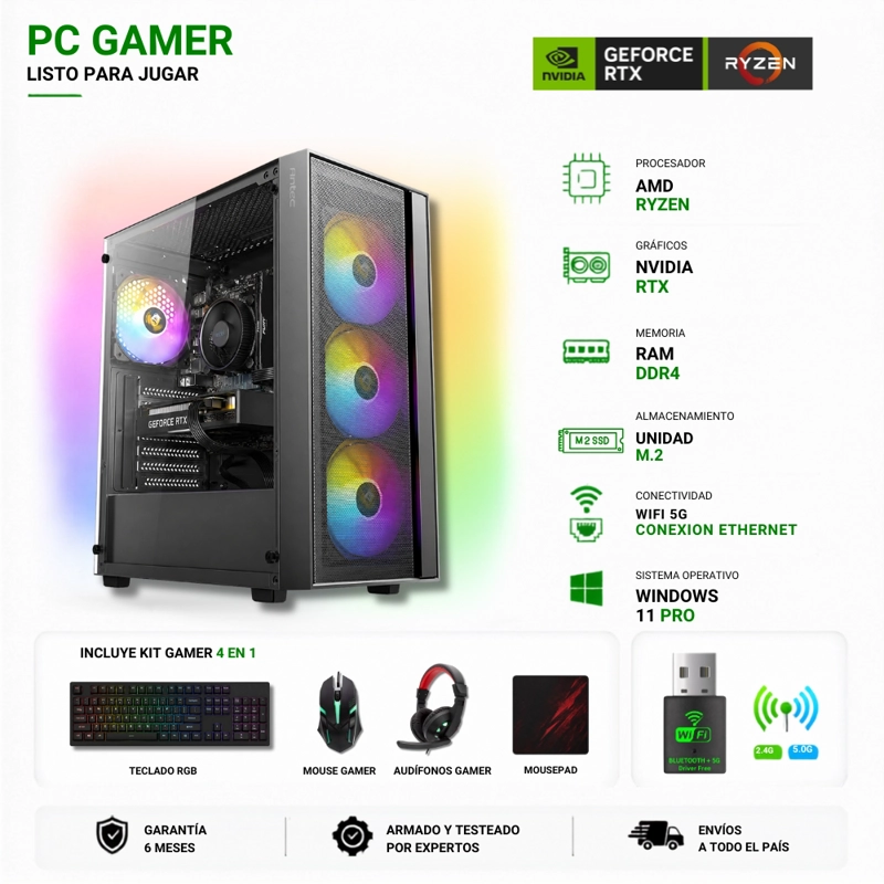 PC GAMER AMD RYZEN 5 5500 - 16GB RAM - RTX 3050 - 1TB - WIFI - AX65 - 1
