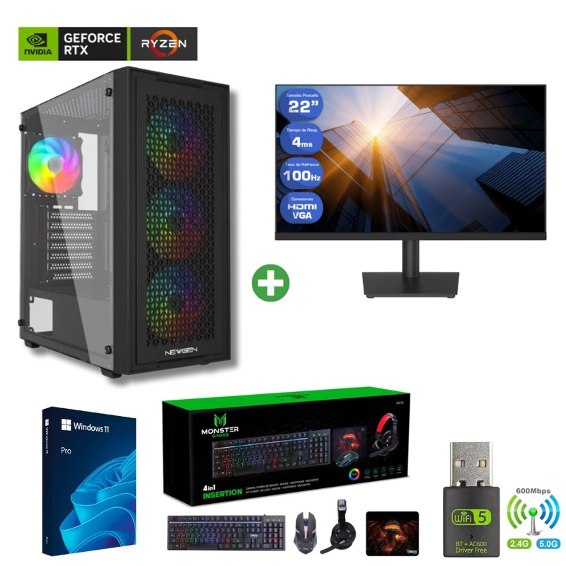 PC GAMER AMD RYZEN 5 5500 - 16GB RAM - RTX 3050 - 1TB - WIFI - (MONITOR 22') TNM01