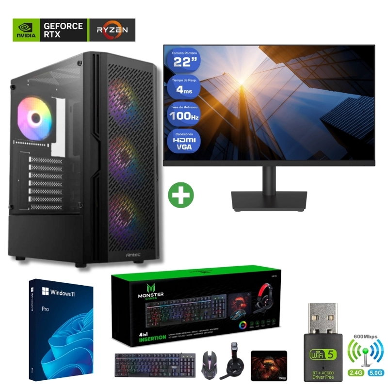 PC GAMER AMD RYZEN 5 5500 - 16GB RAM - RTX 3050 - 1TB - WIFI - (MONITOR 22') AX20