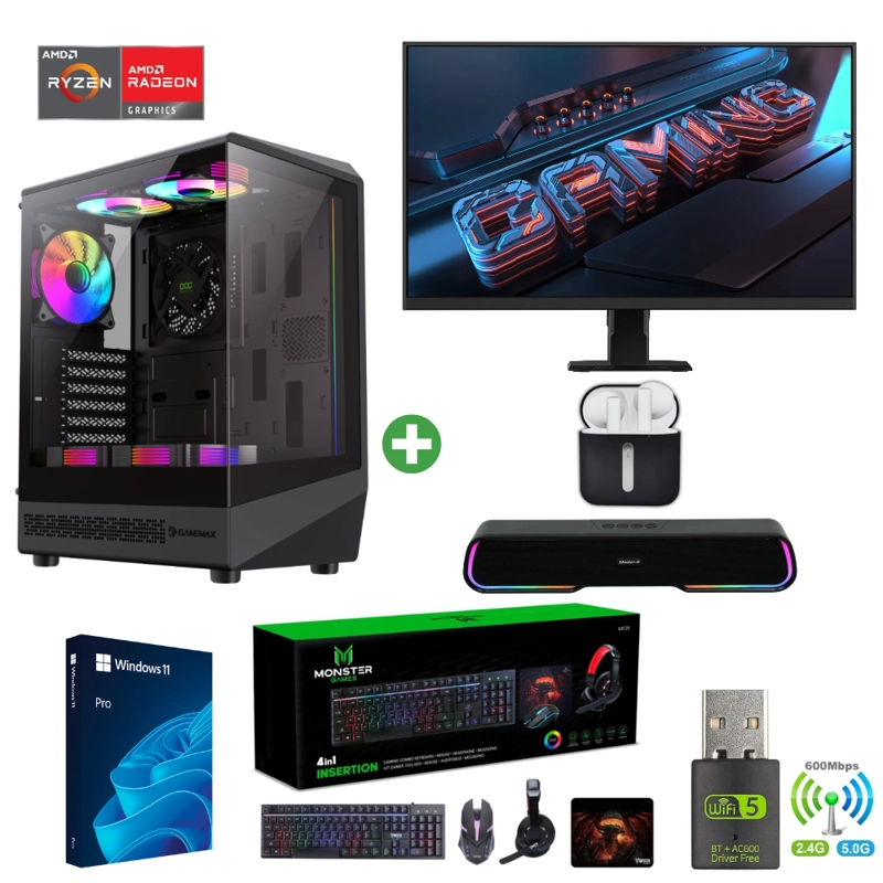 PC GAMER AMD RYZEN 5 5500 - 32GB - RX 7600 - 2TB ( PARLANTE+MONITOR 27'+AUDIFONOS )COC-B