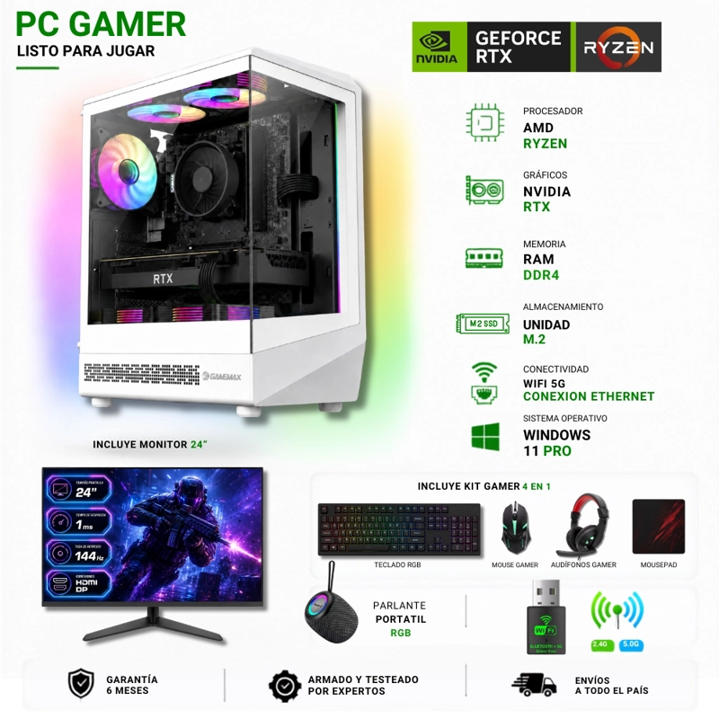PC GAMER AMD RYZEN 5 5500 - 16GB RAM - RTX 5050 - 1TB - WIFI - (MONITOR 24'+ PARLANTE) COC-W - 1