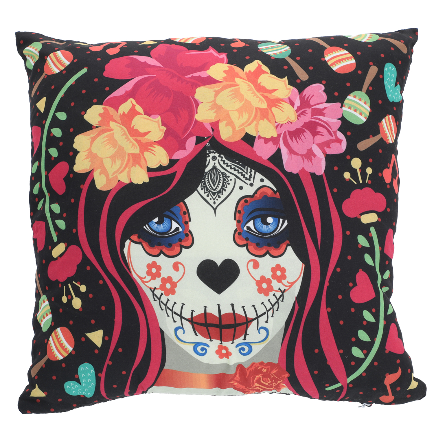 COJÍN SUEÑO BLANCO MAS FUNDA DECORATIVA CATRINA FLORIDA 45 X 45 CM NEGRO - 1