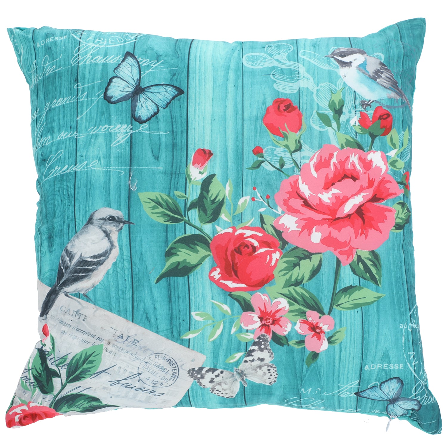 COJÍN SUEÑO BLANCO MAS FUNDA DECORATIVA BUCOLICOS PAJAROS FONDO 45 X 45 CM VERDE - 1