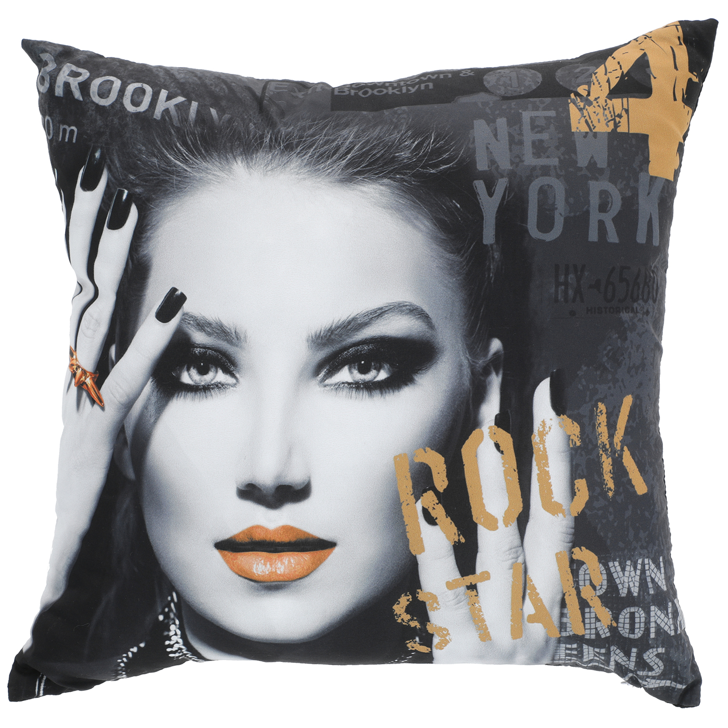 COJÍN SUEÑO BLANCO MAS FUNDA DECORATIVA ROCK STAR II 45 X 45 CM NEGRO - 1