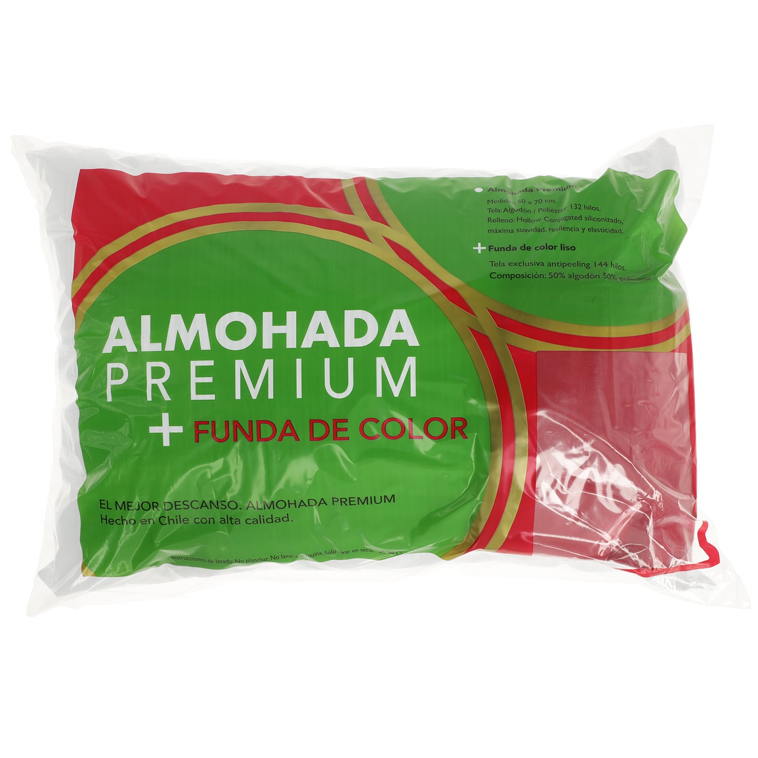 ALMOHADA SUEÑO BLANCO MAS FUNDA 70 X 50 CM ROJO - 1
