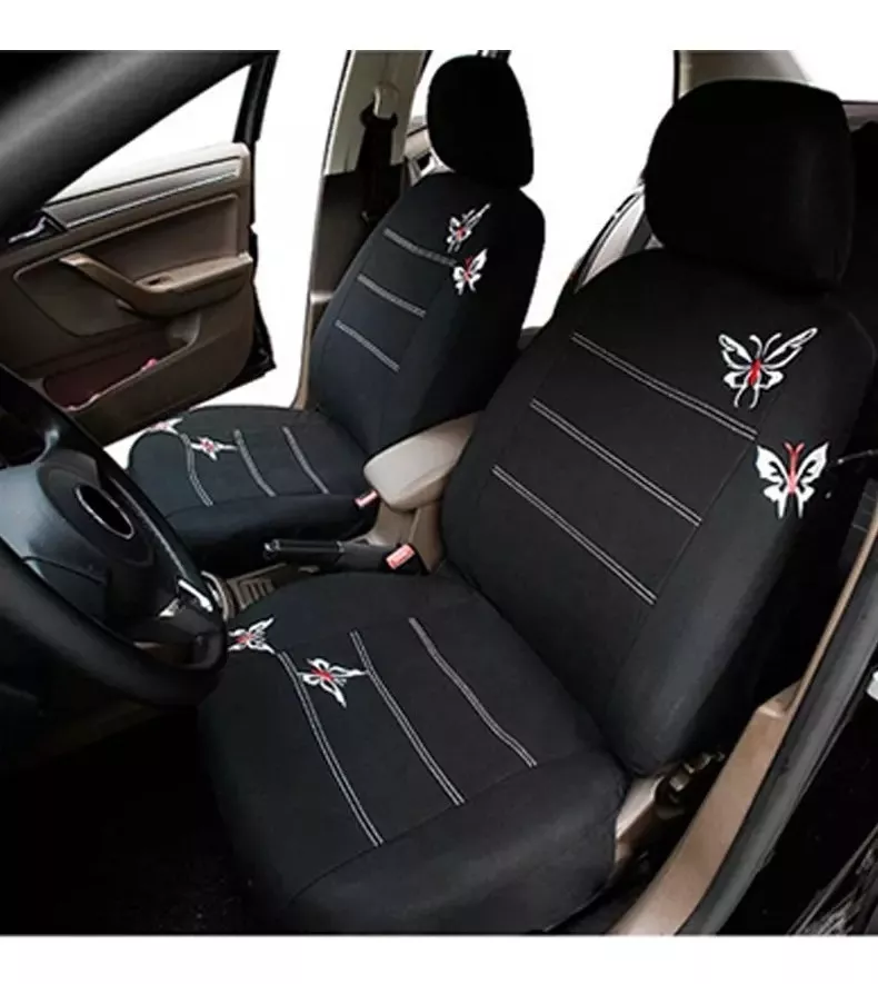FUNDA CUBRE ASIENTO AUTO PARA MUJER 9PIEZA NEGRO MARIPOSAS - 2