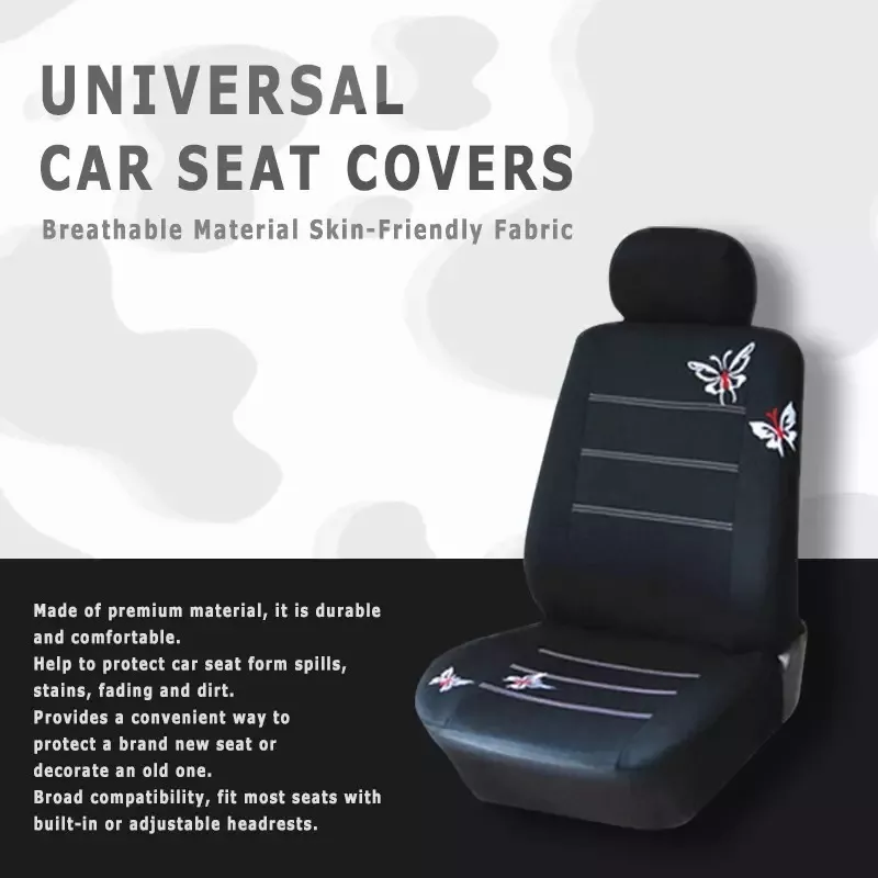 FUNDA CUBRE ASIENTO AUTO PARA MUJER 9PIEZA NEGRO MARIPOSAS - 3