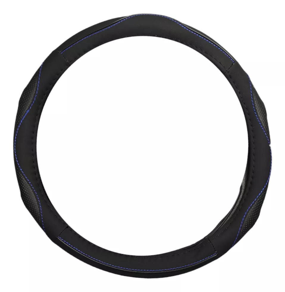 FUNDA CUBRE VOLANTE 38CM NEGRO HILO AZUL AUTO 029 - 1