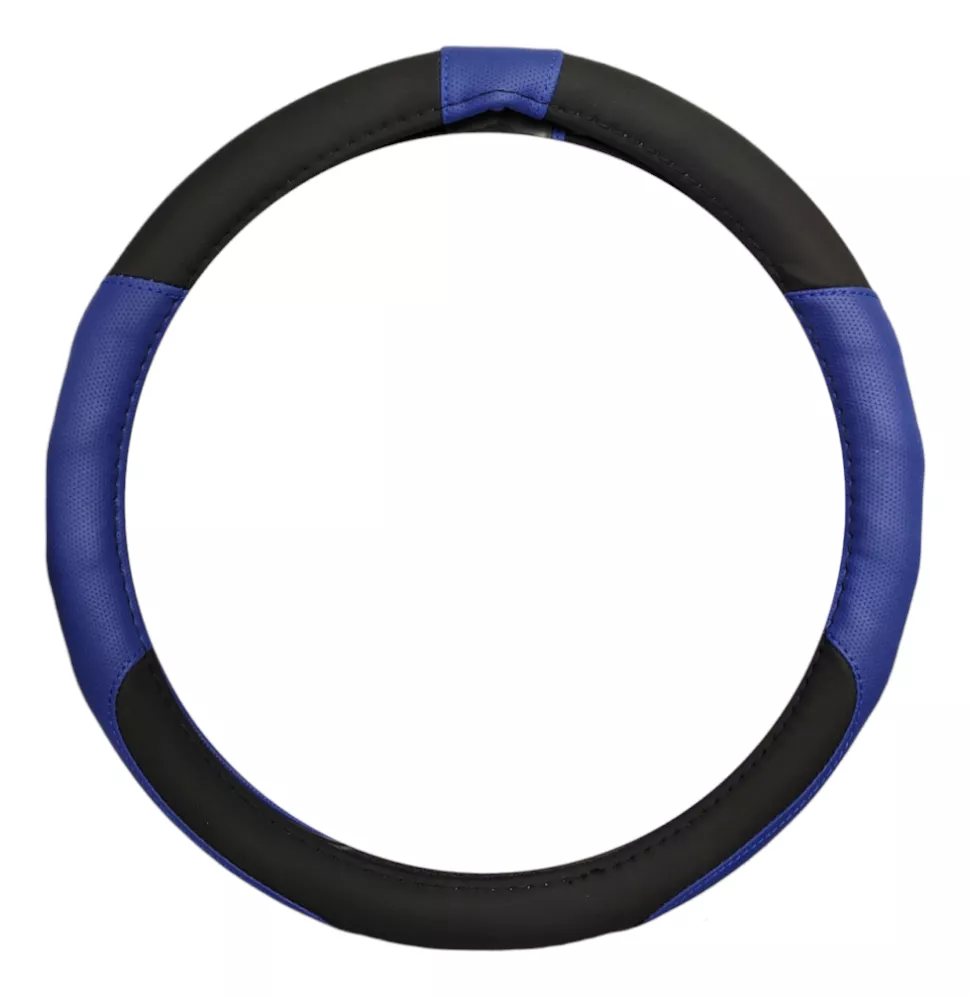 FUNDA CUBRE VOLANTE 38CM ECOCUERO NEGRO-AZUL AUTO 022 - 1