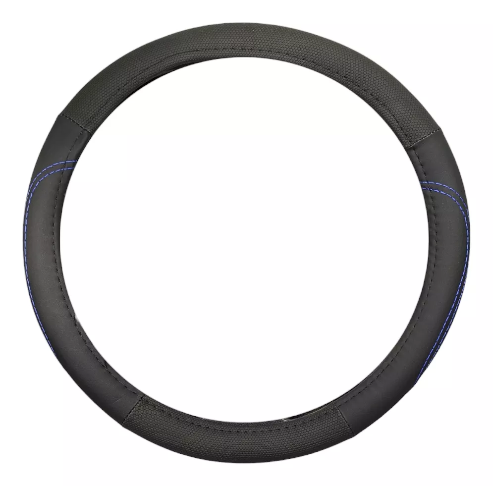 FUNDA CUBRE VOLANTE 38CM NEGRO HILO AZUL AUTO 028 - 1