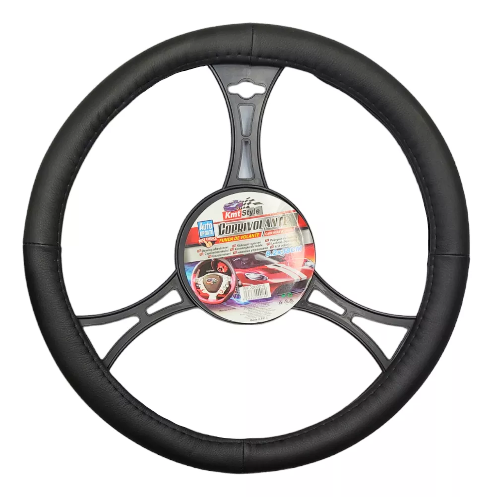 FUNDA CUBRE VOLANTE 38CM ECOCUERO HILO NEGRO AUTO 018 - 1
