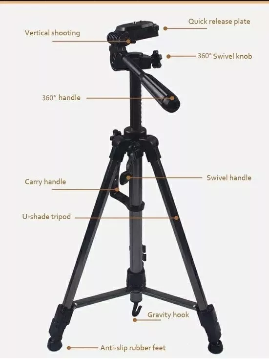 TRÍPODE PROFESIONAL CÁMARA/CELULAR UNIVERSAL ALUMINIO 1.7MTS - 4