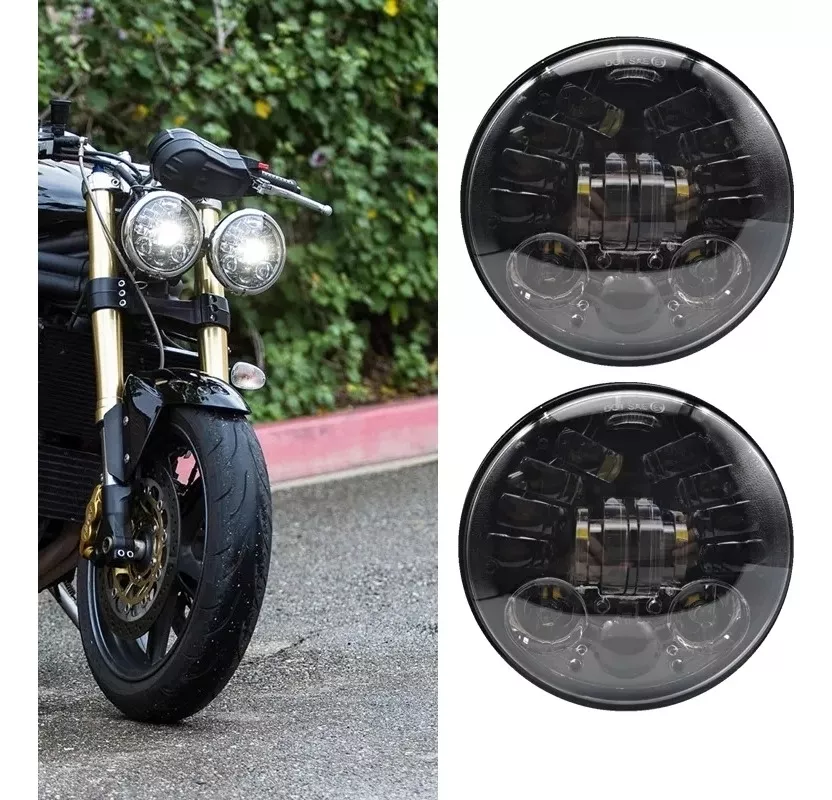 PACK X2 FOCOS LED DELANTERO DE MOTO CON LUZ DE VIRAJE 5.75 H4 - 1