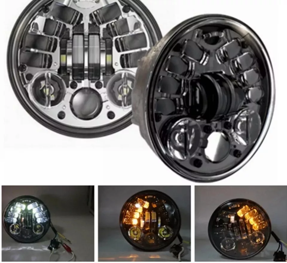 PACK X2 FOCOS LED DELANTERO DE MOTO CON LUZ DE VIRAJE 5.75 H4 - 2