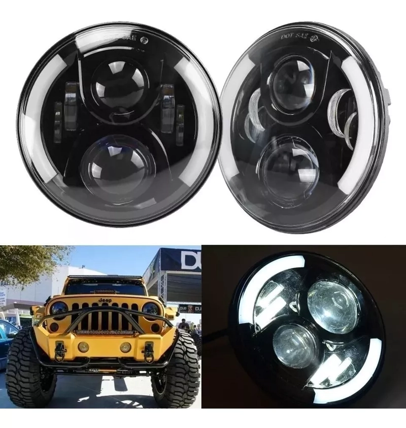 PACK X2 FOCOS JEEP 7 PULGADAS OJO DE ANGEL BICOLOR LATERAL LED R&C - 1