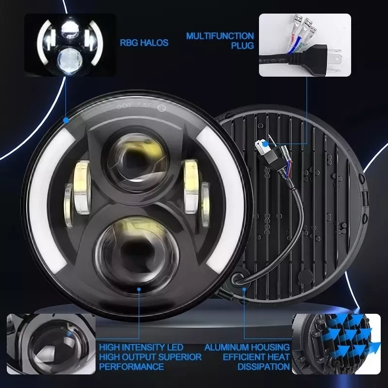 PACK X2 FOCOS JEEP 7 PULGADAS OJO DE ANGEL BICOLOR LATERAL LED R&C - 2
