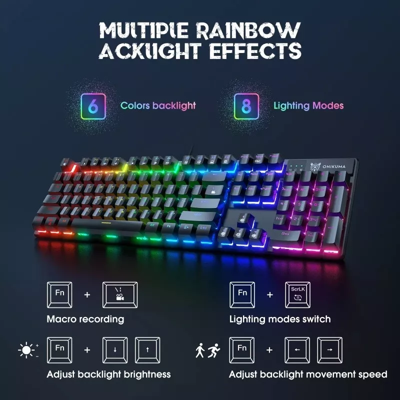 TECLADO GAMER MECÁNICO RGB KEYBOARD PARA JUEGO ONIKUMA /R&C - 3