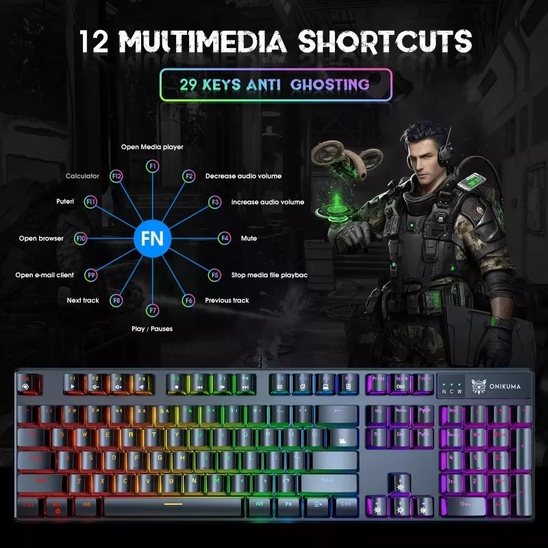 TECLADO GAMER MECÁNICO RGB KEYBOARD PARA JUEGO ONIKUMA /R&C - 4