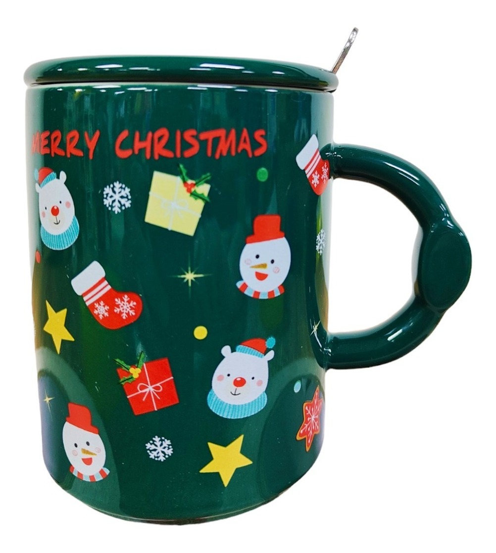 TAZA DE NAVIDAD CON TAPA Y CUCHARA MUG NAVIDEÑO DECORACIÓN - 1