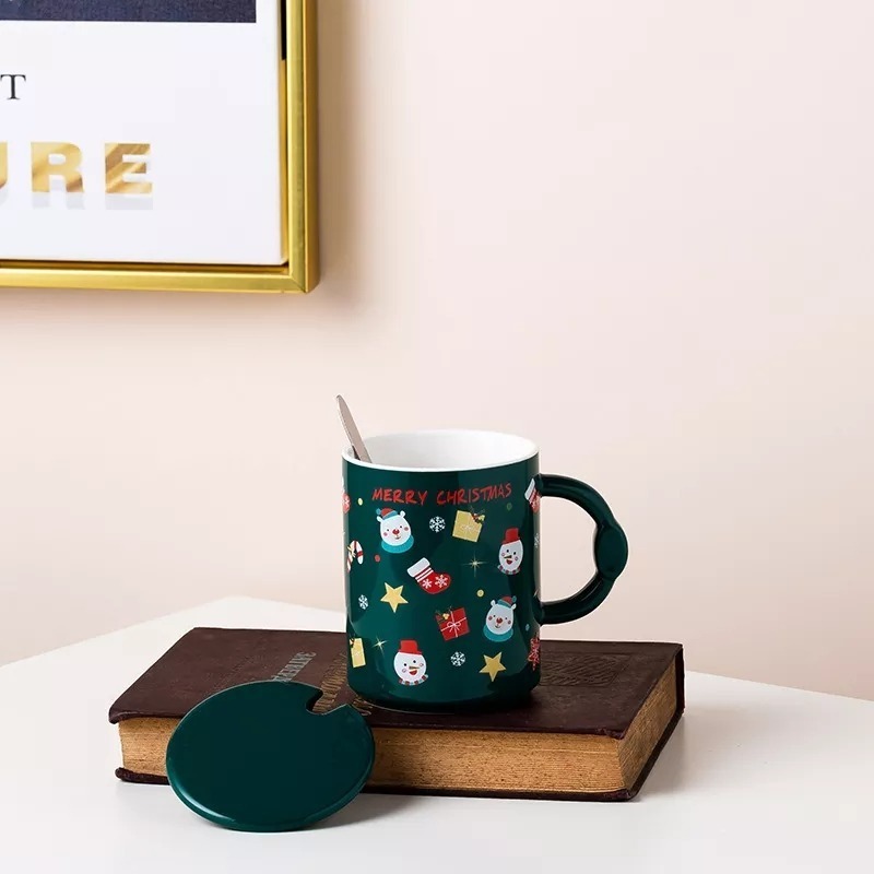TAZA DE NAVIDAD CON TAPA Y CUCHARA MUG NAVIDEÑO DECORACIÓN - 2
