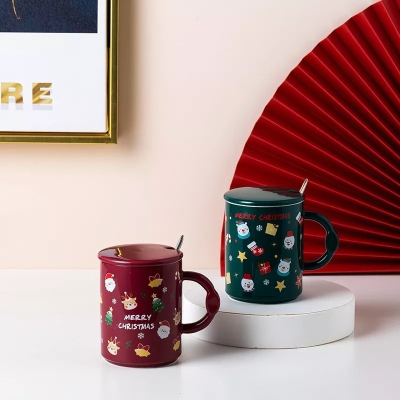 TAZA DE NAVIDAD CON TAPA Y CUCHARA MUG NAVIDEÑO DECORACIÓN - 3