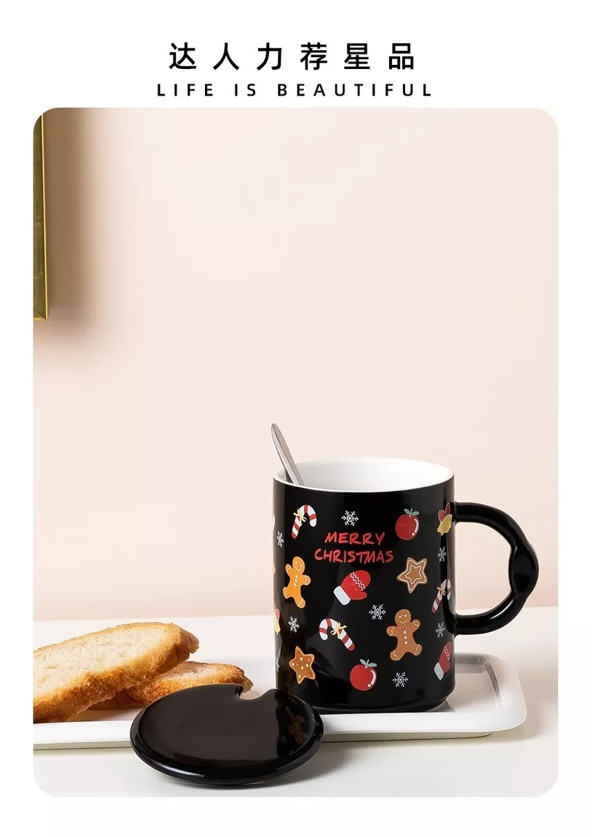 TAZA DE NAVIDAD CON TAPA Y CUCHARA MUG NAVIDEÑO DECORACIÓN - 3