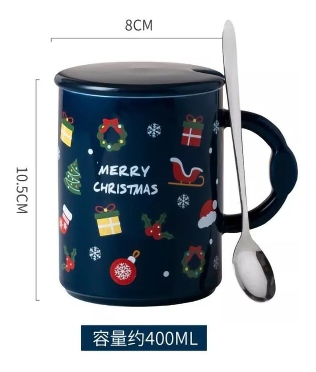 TAZA DE NAVIDAD CON TAPA Y CUCHARA MUG NAVIDEÑO DECORACIÓN - 5