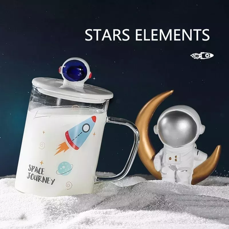 TAZA DE VIDRIO DE ASTRONAUTA CON TAPA Y CUCHARA CERÁMICA R&C - 3