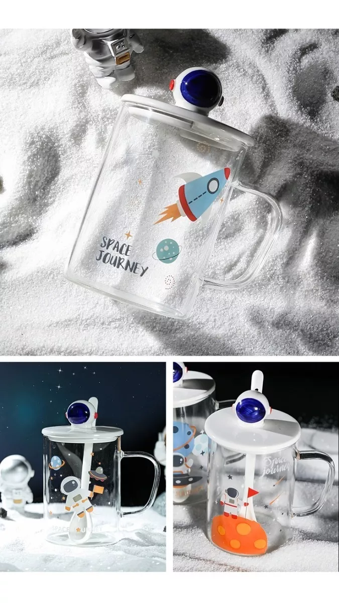 TAZA DE VIDRIO DE ASTRONAUTA CON TAPA Y CUCHARA CERÁMICA R&C - 4