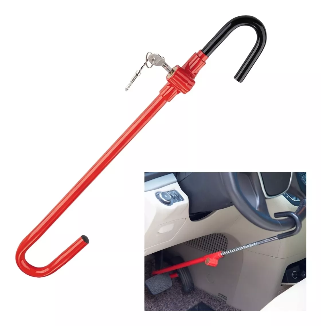 TRABA VOLANTE Y PEDAL ANTIRROBO + LLAVE CQ-LEGEND 8021 METAL - 1