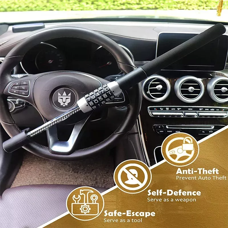 TRABA VOLANTE CON CONTRASEÑA 5DIGITOS BLOQUEO ANTIRROBO AUTO - 4