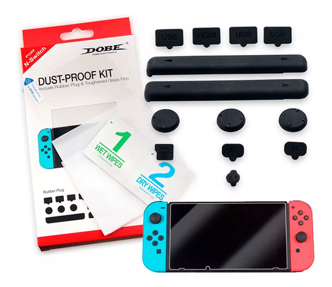 KIT PROTECTOR ANTI POLVO NINTENDO SWITCH LÁMINA MICA + GOMA - 4