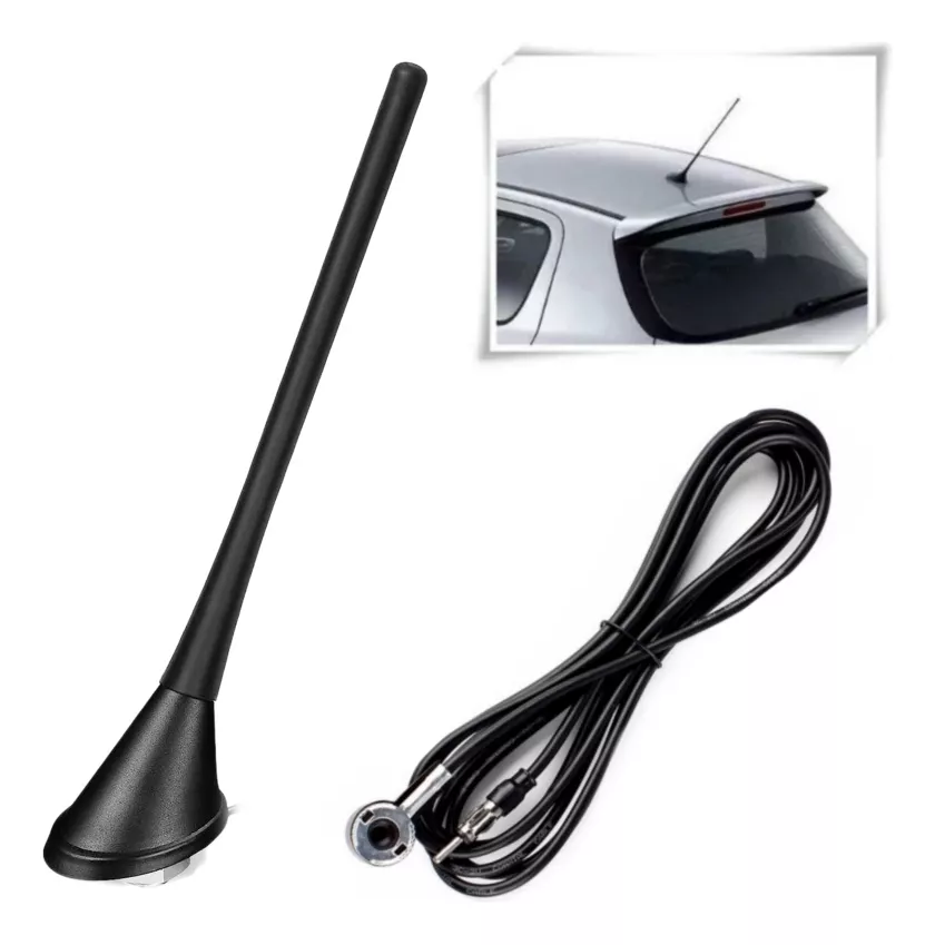 ANTENA DE RADIO AM/FM PARA AUTO 18CM + BASE + CABLE 137CM - 1